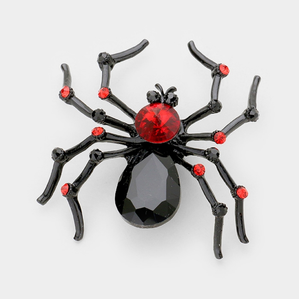 Red Black Rhinestone Crystal Spider Brooch Pin Halloween Fashion Accessories